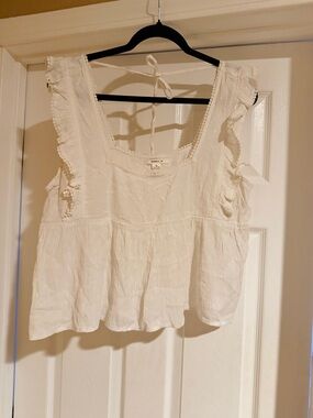 O’Neill White Ruffle Sleeve Square Neck Tank